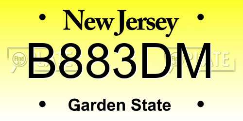 B883DM New Jersey License Plate
