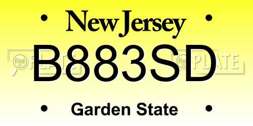 B883SD New Jersey License Plate