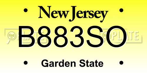 B883SO New Jersey License Plate