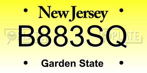 B883SQ New Jersey License Plate