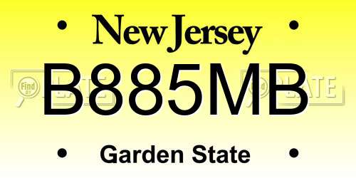 B885MB New Jersey License Plate
