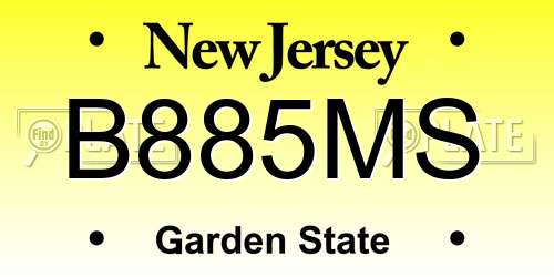 B885MS New Jersey License Plate