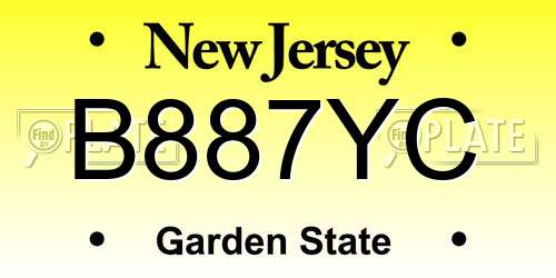 B887YC New Jersey License Plate