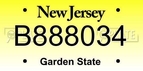B888034 New Jersey License Plate