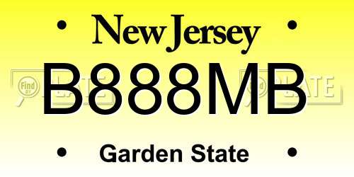 B888MB New Jersey License Plate
