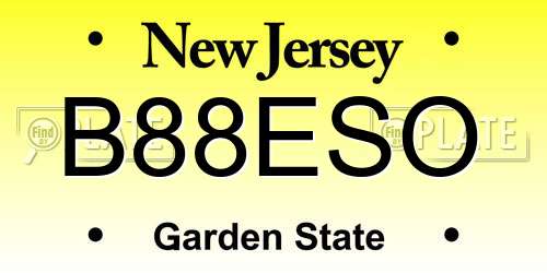 B88ESO New Jersey License Plate