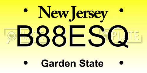 B88ESQ New Jersey License Plate