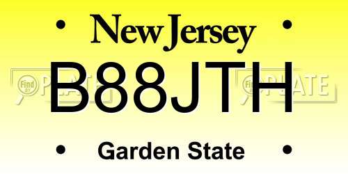 B88JTH New Jersey License Plate