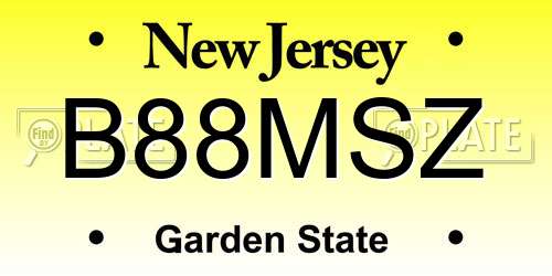 B88MSZ New Jersey License Plate