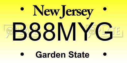 B88MYG New Jersey License Plate