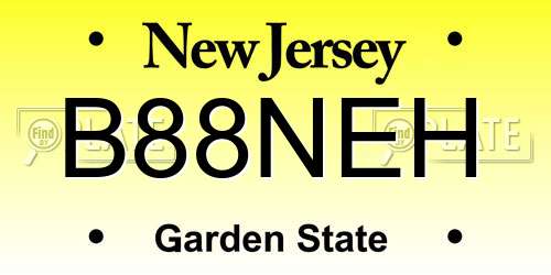 B88NEH New Jersey License Plate