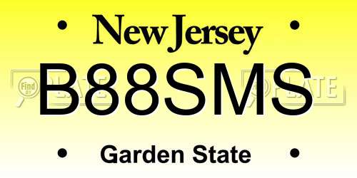 B88SMS New Jersey License Plate