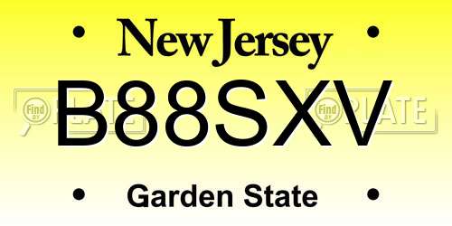 B88SXV New Jersey License Plate
