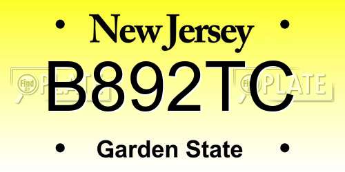 B892TC New Jersey License Plate