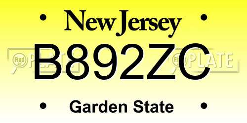 B892ZC New Jersey License Plate
