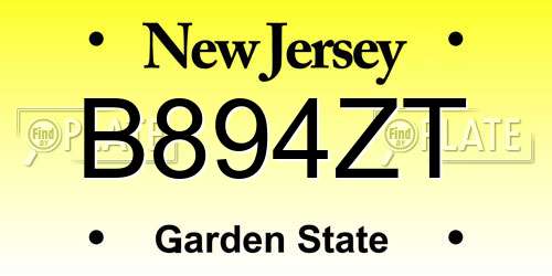 B894ZT New Jersey License Plate
