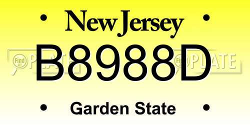 B8988D New Jersey License Plate