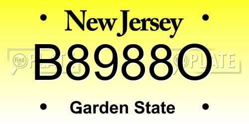 B8988O New Jersey License Plate