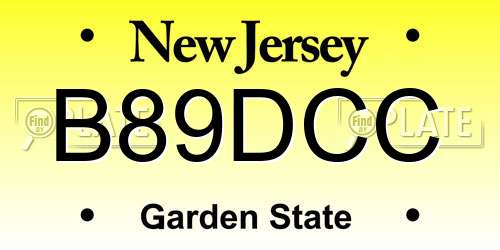 B89DCC New Jersey License Plate