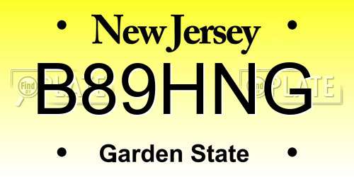 B89HNG New Jersey License Plate