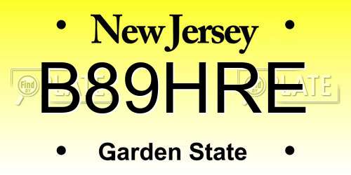 B89HRE New Jersey License Plate
