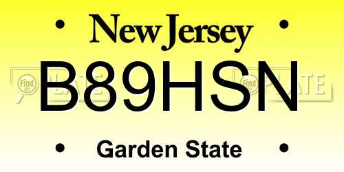 B89HSN New Jersey License Plate