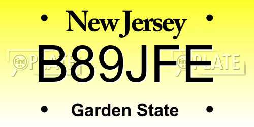 B89JFE New Jersey License Plate