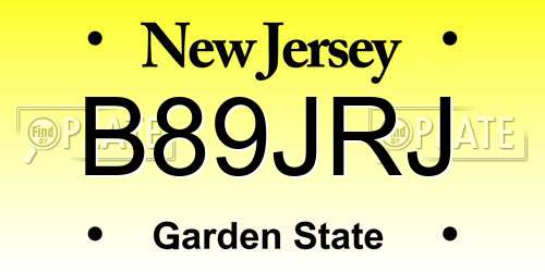 B89JRJ New Jersey License Plate