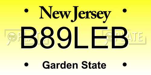 B89LEB New Jersey License Plate
