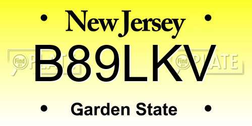 B89LKV New Jersey License Plate