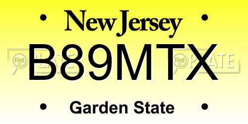 B89MTX New Jersey License Plate