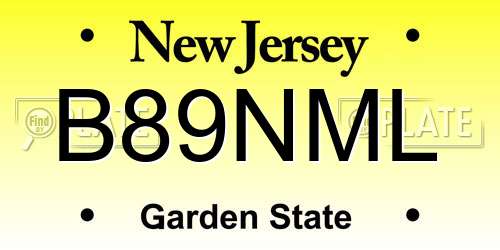 B89NML New Jersey License Plate