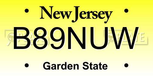 B89NUW New Jersey License Plate