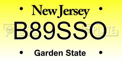 B89SSO New Jersey License Plate