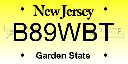 B89WBT New Jersey License Plate
