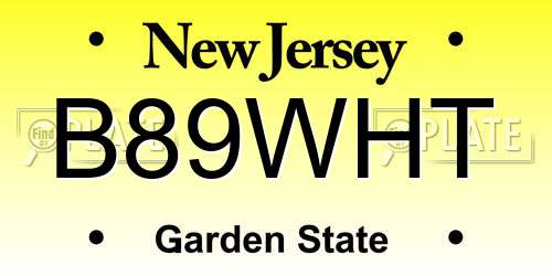 B89WHT New Jersey License Plate