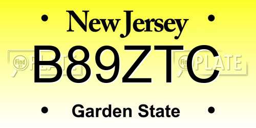 B89ZTC New Jersey License Plate