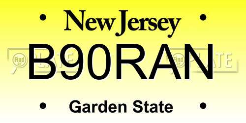 B90RAN New Jersey License Plate