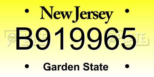 B919965 New Jersey License Plate