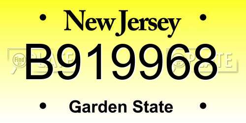B919968 New Jersey License Plate