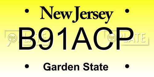 B91ACP New Jersey License Plate
