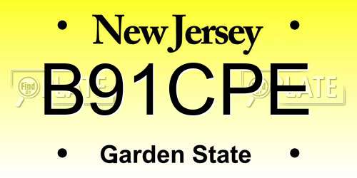 B91CPE New Jersey License Plate
