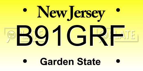 B91GRF New Jersey License Plate