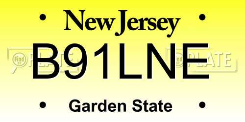 B91LNE New Jersey License Plate