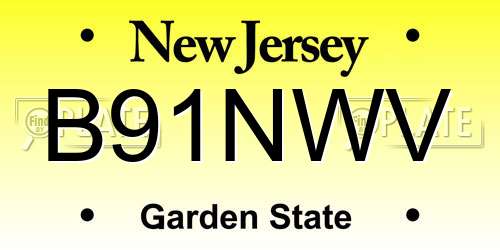 B91NWV New Jersey License Plate
