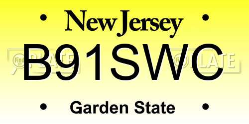 B91SWC New Jersey License Plate