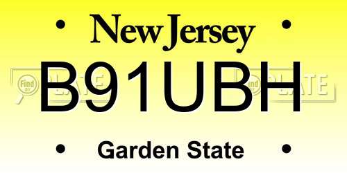 B91UBH New Jersey License Plate