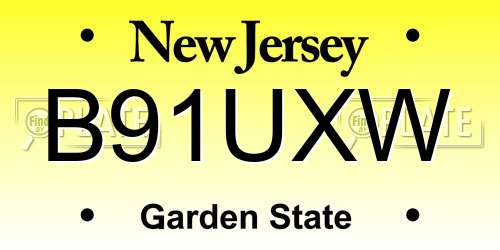 B91UXW New Jersey License Plate