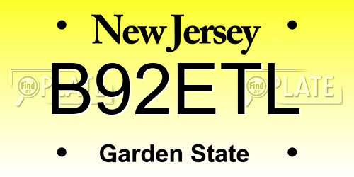 B92ETL New Jersey License Plate