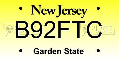 B92FTC New Jersey License Plate